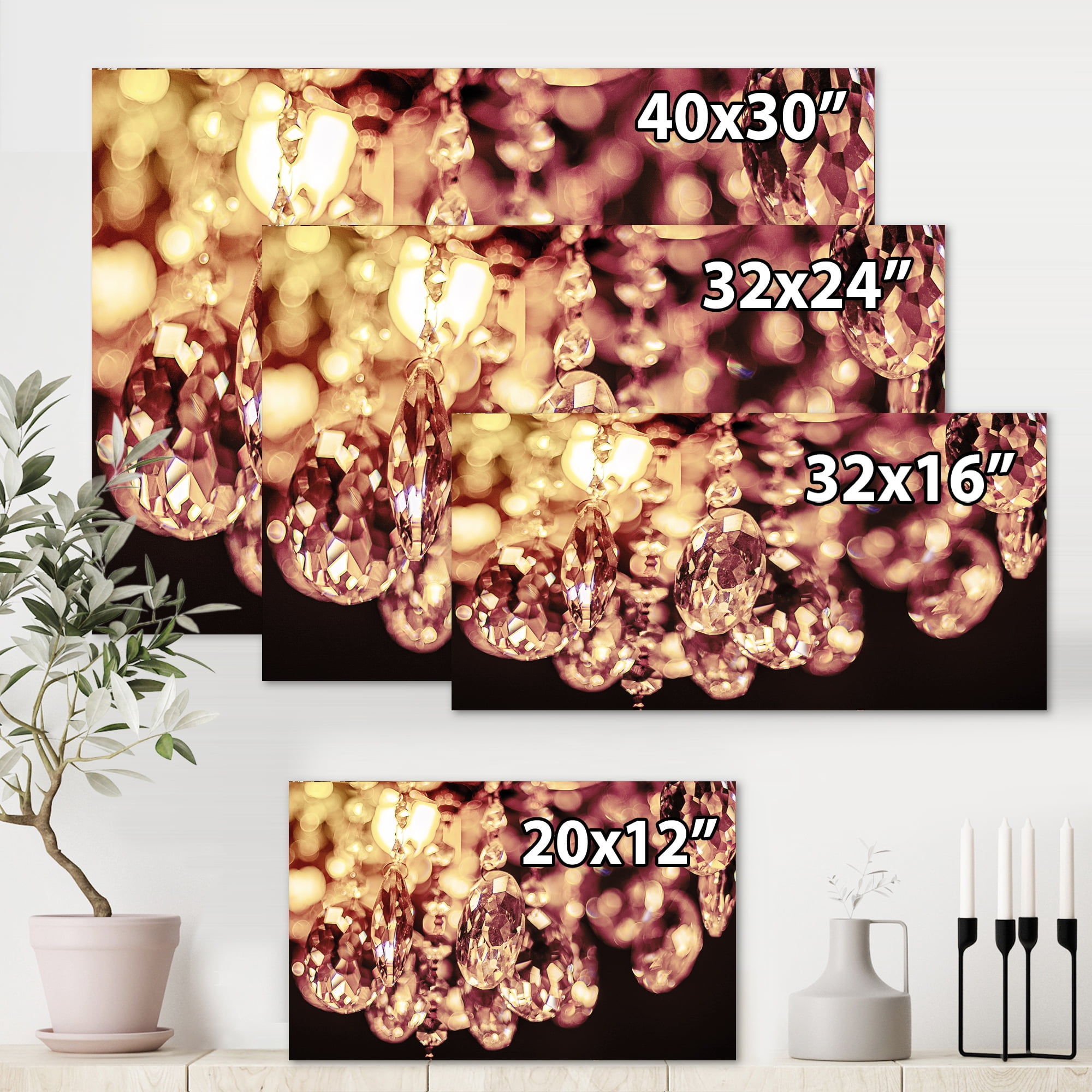 Designart ' Chandelier With Chrystak Hanging ' Modern Canvas Wall Art Print