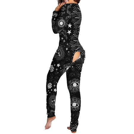 

B91xZ Womens Pajama Sets Christmas GiftsWomen s Sleepwear Jumpsuit Button-Down Print Functional Buttoned Flap Adult Romper Jumpsuit Long Womens Casual Jumpsuit White M