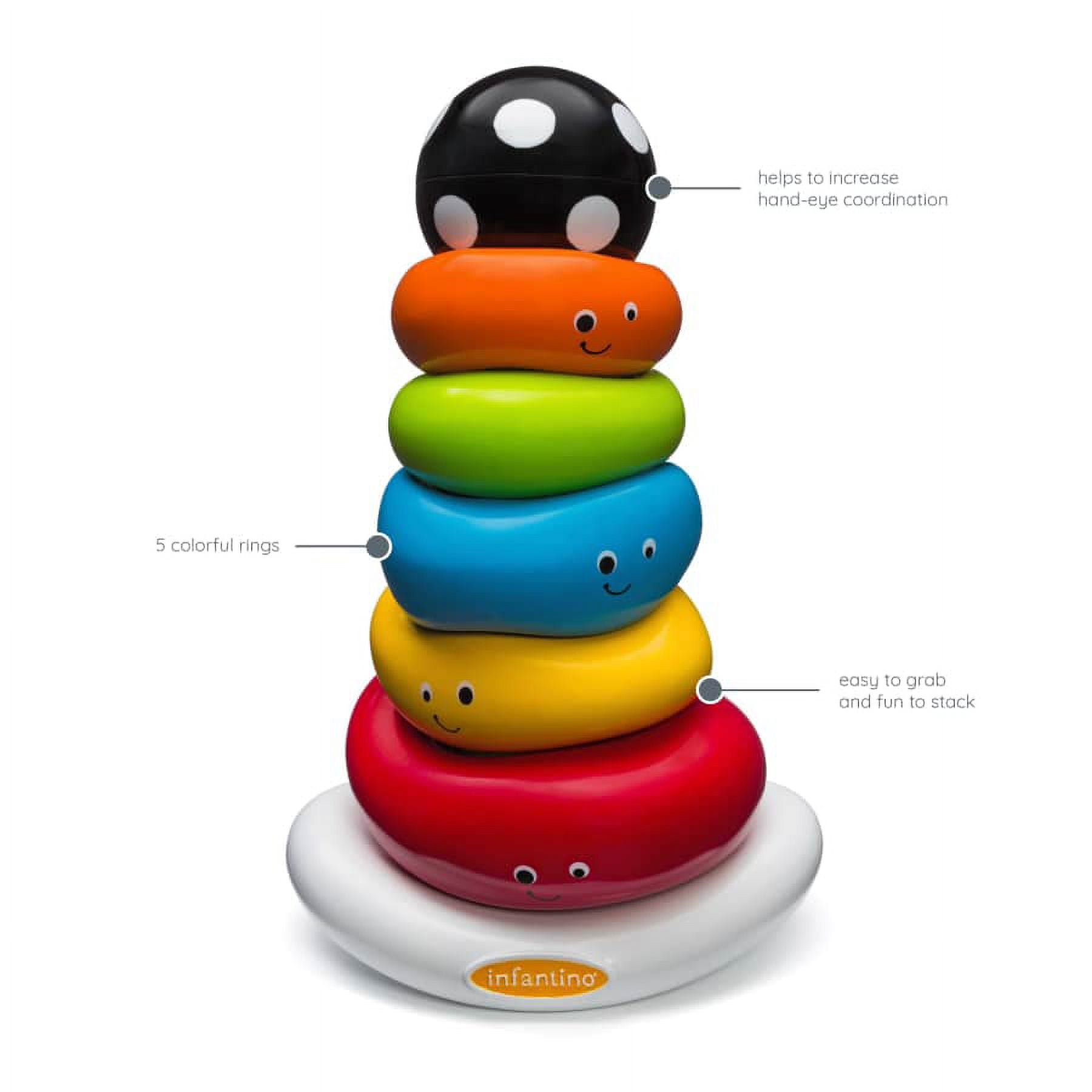 Infantino Funny Faces Ring Stacking Toy with Rocking Base, 6-12 Months, Multicolor, 7-Piece
