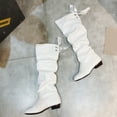 thumbnail image 3 of Cathalem Women's Keen-High Boots Female Shoes Adult Boots for Women Knee High No Heel Size 11 Ladies Fashion Solid Color Peated Leather Bow Tie E Thigh High Boots Women (White, 7), 3 of 7