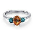 thumbnail image 3 of Gem Stone King 925 Sterling Silver Ecstasy Mystic Topaz and Blue Diamond Engagement Ring for Women | 1.30 Cttw | Oval 7X5MM | Gemstone November Birthstone | Size 7, 3 of 6