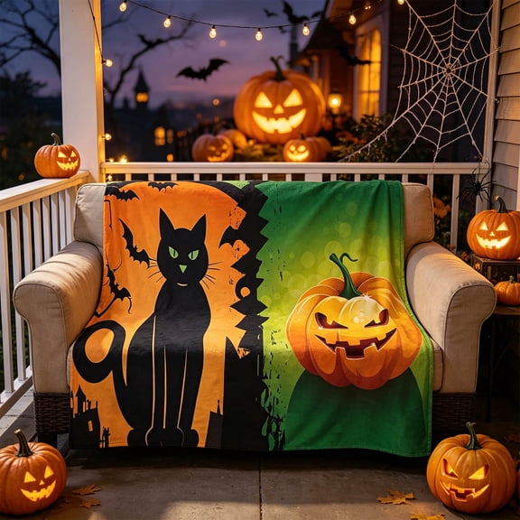 SHENGXINY Halloween Throw Blanket Decorations Indoor,Whimsical Cartoon-Print Fleece Blanket for Window Sofa Fall Comfort Decor