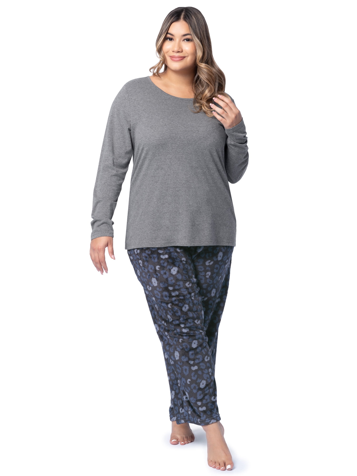 Fruit of the Loom Women's Beyond Soft Long Sleeve Top & Fleece Bottom Pajama Set, Sizes S-4X