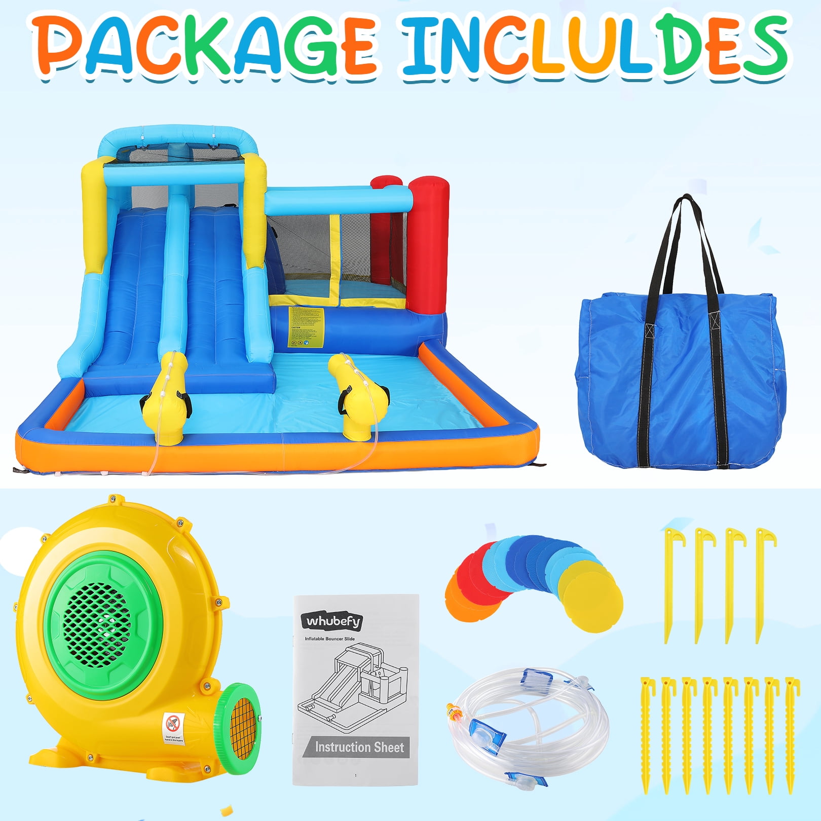 Sailvan Inflatable Bounce House for Kids with Large Splashing Pool, 146 x 132 x 82 inch Indoor/Outdoor Bouncy Bouncing Area, Included 2 Water Slides Climbing Wall Blower
