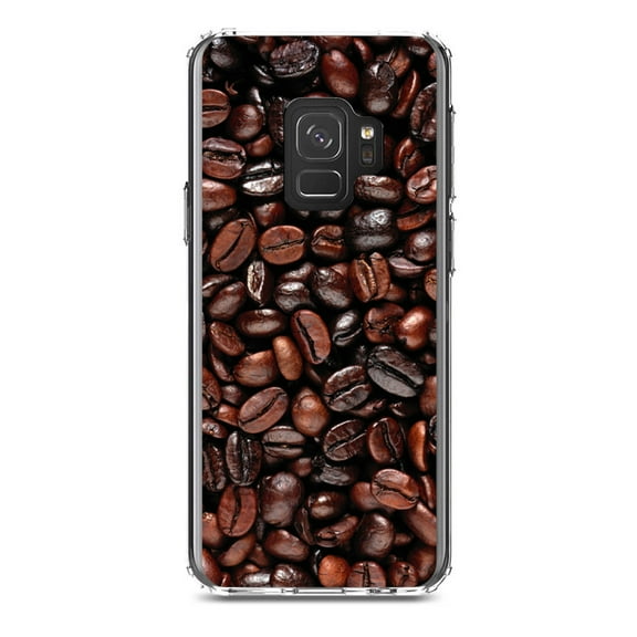 DistinctInk Clear Shockproof Hybrid Case for Samsung Galaxy S9 (5.8" Screen) - TPU Bumper, Acrylic Back, Tempered Glass Screen Protector - Dark Brown Coffee Beans