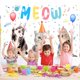 thumbnail image 5 of Fondo de fiesta de animales para niños, decoración de fiesta de cumpleaños con temática de gato y perro, Pancarta, accesorios de fotografía, 5 of 5