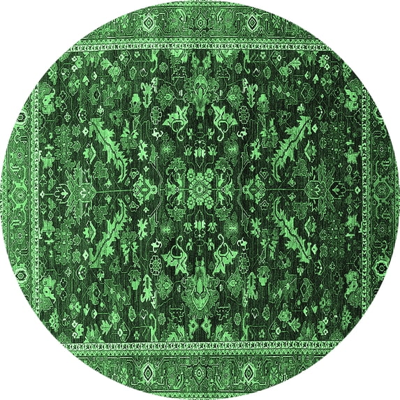 Ahgly Company Indoor Round Oriental Emerald Green Industrial Area Rugs, 5' Round