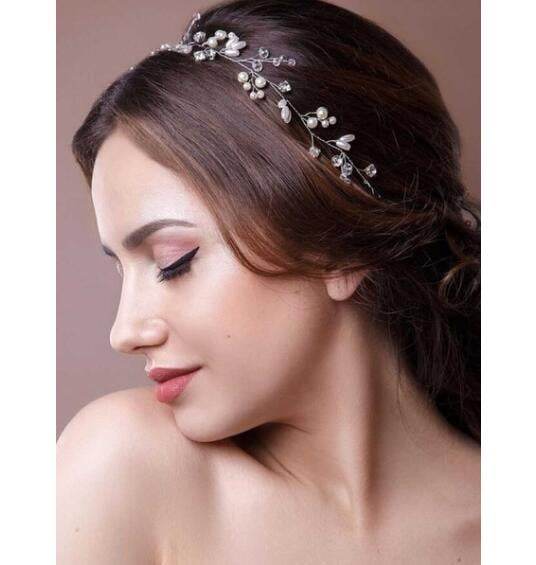 Wedding Hair Vine Bridal Accessories Crystal Pearl Headband Long Chain Headpiece 