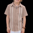thumbnail image 5 of Zpanxa Toddler Boys Vertical Eyelet Stripe Trim Button Down Short Sleeve Shirts Lapel Collar Summer Casual Woven Dress Tops for Kids, 5 of 9