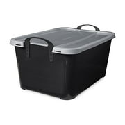 Lidded Storage Bins, Stackable Container Bins with Secure Snapping Lids for Holding Blankets, Multi-Purpose 55 Quart Organizer Box