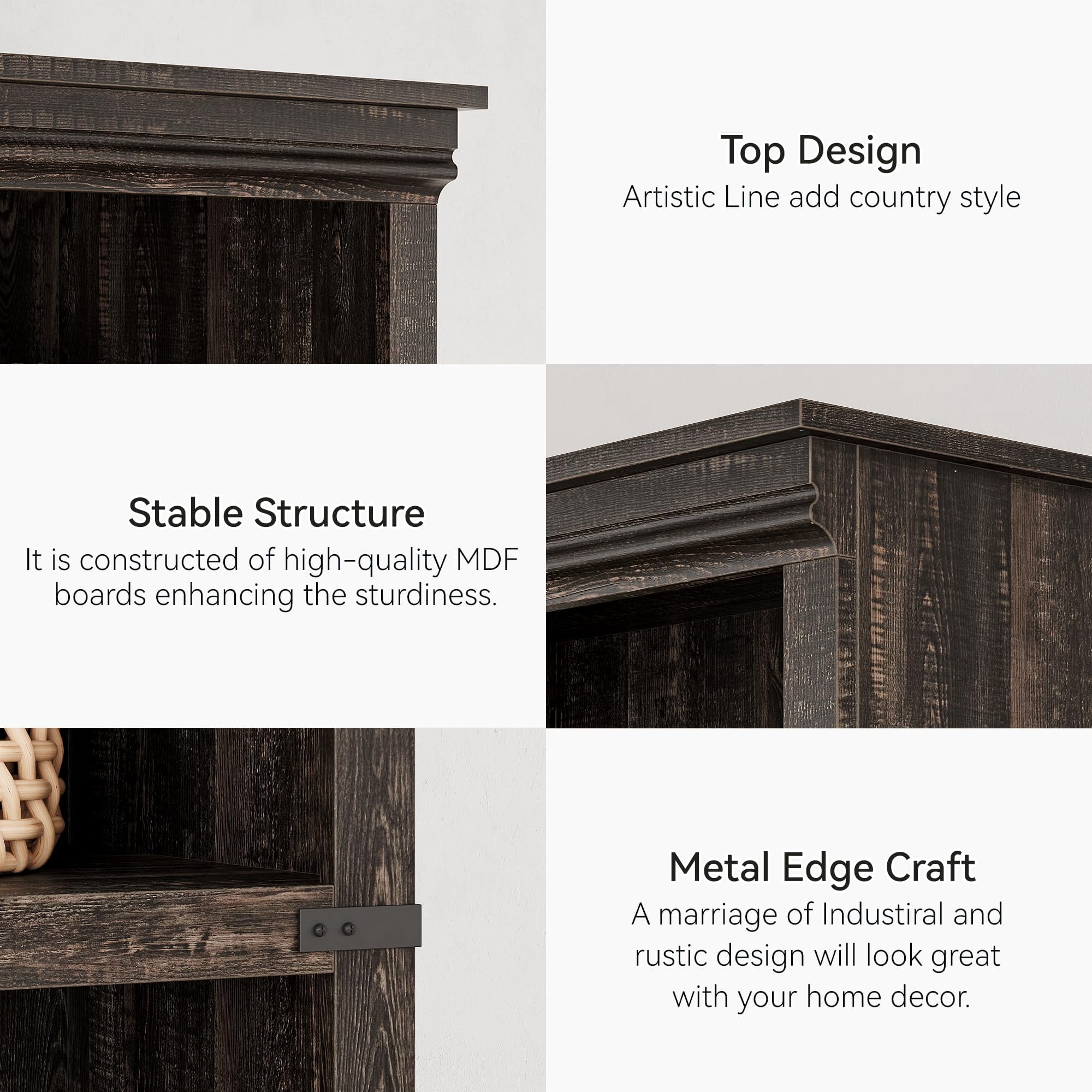 5 Tier Bookcase, Farmhouse Book Shelf with Storage Open Display Bookshelves, 67.4" Tall Book Case Wooden 5 Shelf Bookcase Home Decor Furniture for Home Office, Living Room, Bed Room