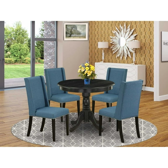 East West Furniture Dining Room Set Wirebrushed Black, ANFL5-ABK-21