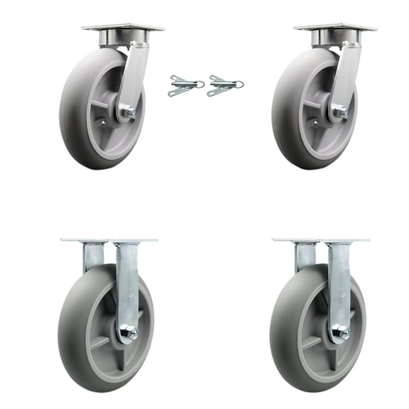 8 Inch Kingpinless Thermoplastic Rubber Wheel Caster Set 2 Swivel Locks 2 Rigid