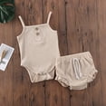 thumbnail image 6 of Gureui Infant Baby Girls Sleepwear Shorts Set,Solid Color Sleeveless Ruffle Trim Knitted Suspenders Jumpsuit + High Waist Shorts Casual 2Pcs Outfits, 6 of 7