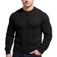 thumbnail image 2 of Men's Cable Knit Sweater Round Neck Thickened Pullover Textured Warm for Winter Casual Wear and Christmas Holiday Gatherings,Black,2XL, 2 of 5