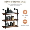 thumbnail image 3 of HOMCOM 3-Tier Industrial Pipe Shelves, Floating Wall Mounted Bookshelf, Metal Frame Display Rack for Living Room or Bedroom, Rustic Brown, 3 of 9