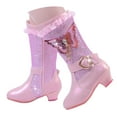 thumbnail image 3 of Ccpelsie Girl's Knee High Boots Side Zipper Boots Riding Boots Heels Shoes(Pink,12.5), 3 of 9