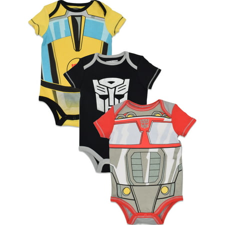 Transformers Baby Boys' 3 Pack Costume Bodysuits Optimus Prime Bumblebee Megatron, 0-3