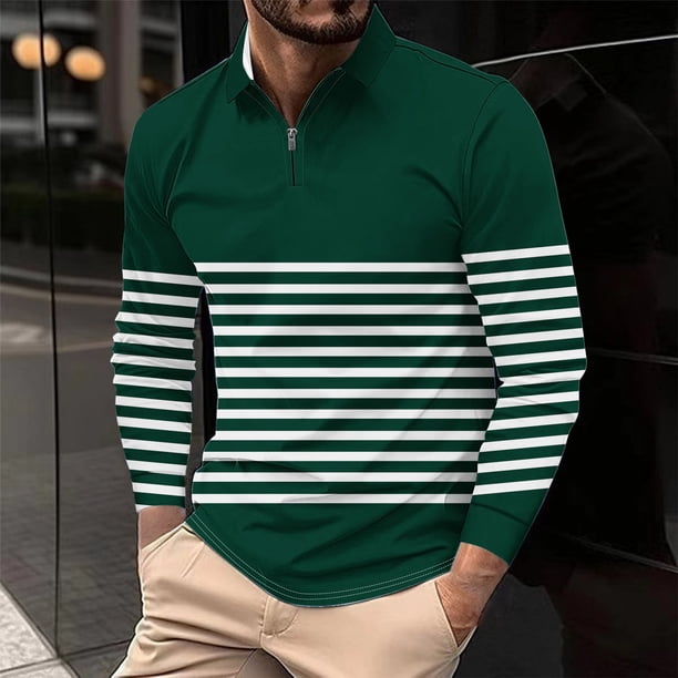 Blusa y camisa de manga larga con cuello vuelto para hombre, informal, con cuello vuelto, estampado, para fitness, deportiva, de manga larga, de poliéster