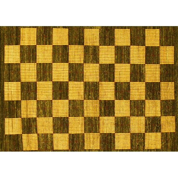 Ahgly Company Machine Washable Indoor Rectangle Checkered Yellow Modern Area Rugs, 4' x 6'