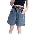 thumbnail image 2 of Girls High Waisted Baggy Denim Shorts with Belt - Wide Leg Loose Fit Casual Summer Jeans for Kids Teens,Size 14-15 T, 2 of 9