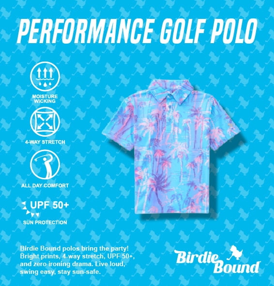 Birdie Bound Boys Beachy Palm Print Polo Top with UV 30, Sizes XS-XL