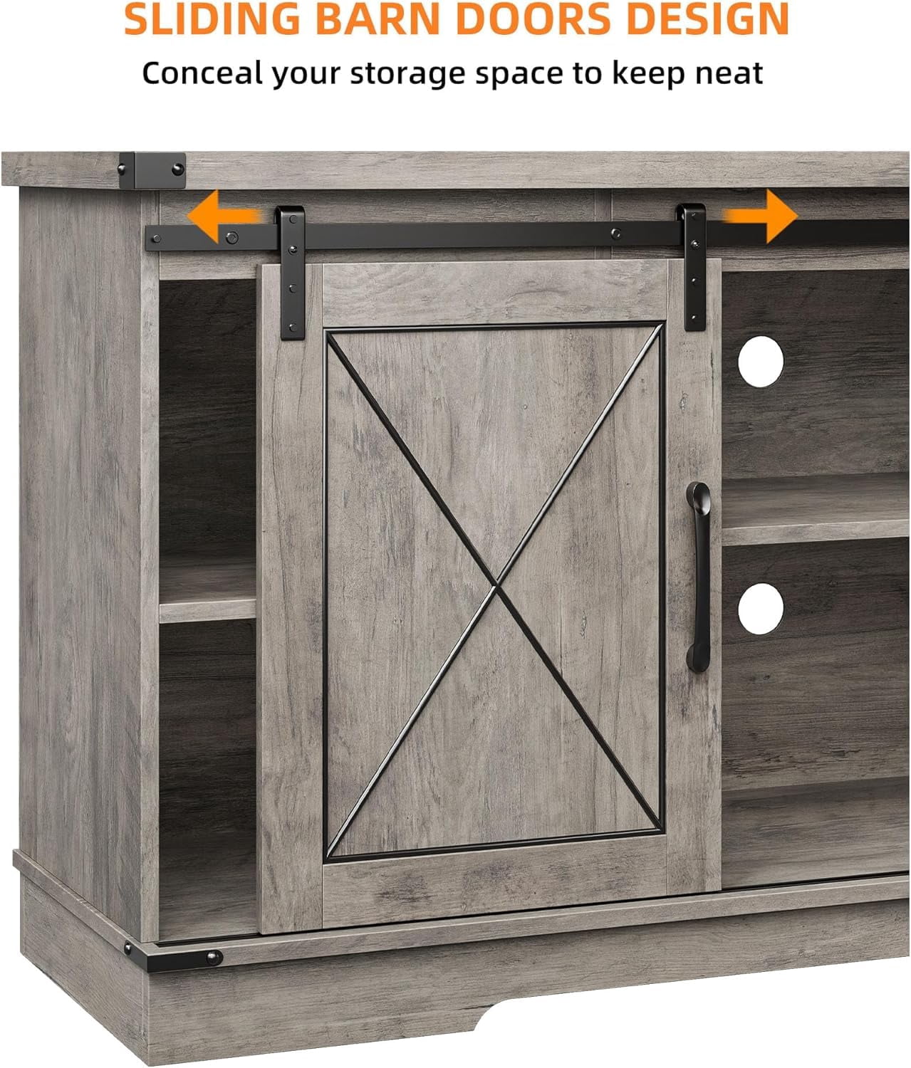 TROPOW Tv Stands for Living Room,Farmhouse TV Stand and Entertainment Center with Sliding Barn Doors and Storage Cabinets, Adjustable Shelf Media Console Storage Cabinet Living Room Furniture,Gray