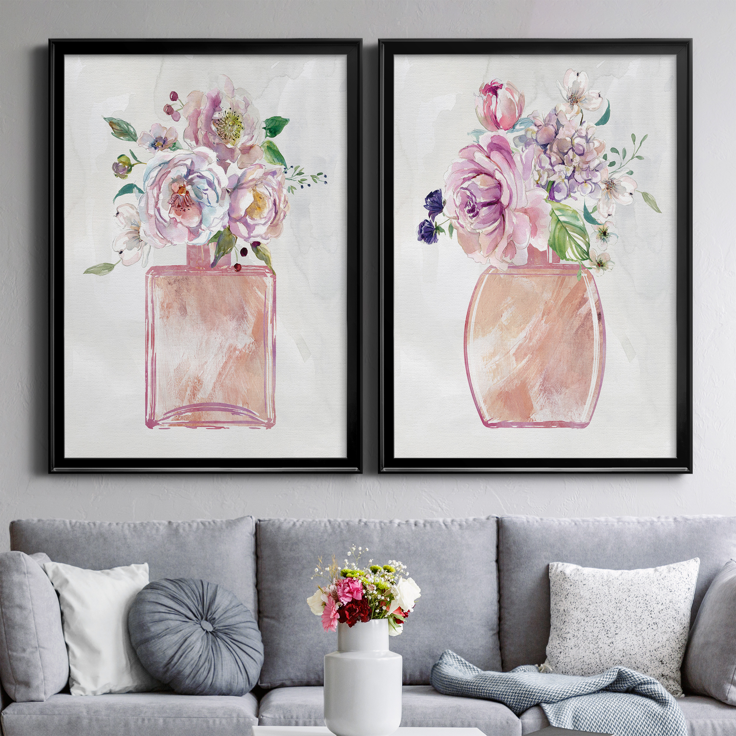 2 Piece Set Fragrance of Summer I Premium Framed Canvas - Ready to Hang - 26.5 x 36.5 Each - Black Frame