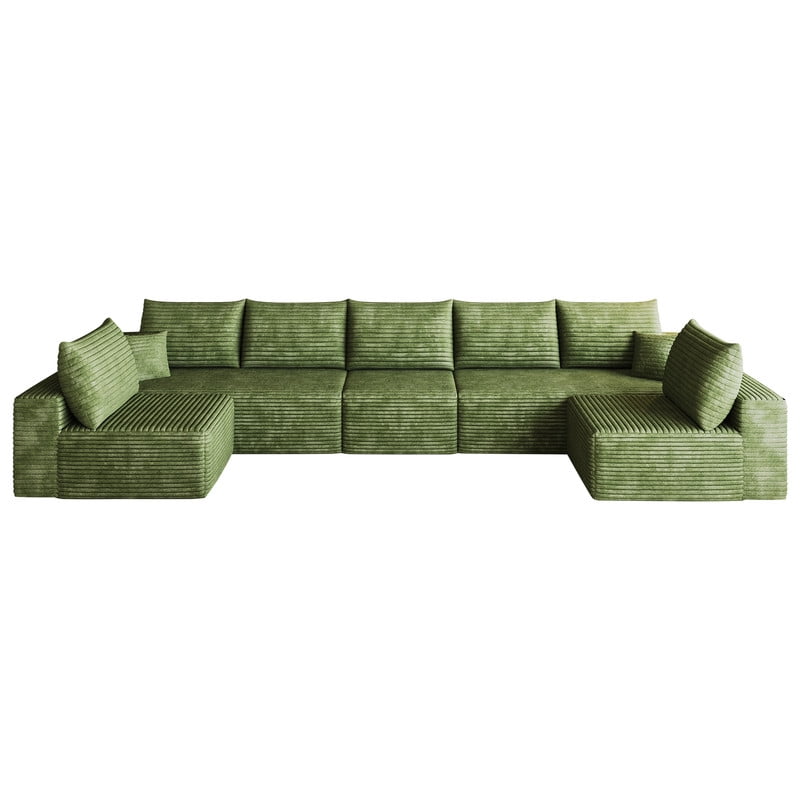 Modern Cloud U-Shaped Sectional Sofa, Modular Upholstered Sofa Couch, lush Corduroy Fabric Deep Seat Corner Sofa for Living Room, Apartment, No Assembly Required