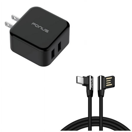 Power Cord 10ft Type-C Angle USB Cable w 2-Port USB 30W Fast Home Charger D1L for Samsung Galaxy Tab Active Pro S6 10.5 S5e 10.5 S4 10.5 Note 10 Plus A 10.1 (2019) Fold A20 A10e