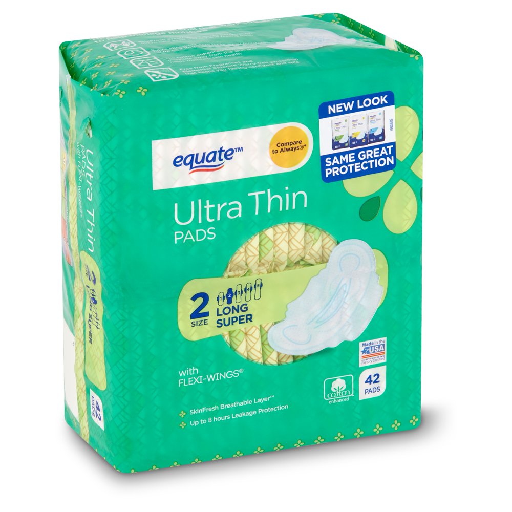 Equate Ultra Thin Long Super Pads with FlexiWings, Size 2, 42 count
