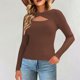 thumbnail image 2 of Tops bonitos para mujer,Blusa informal de cuello redondo de punto calado para mujer, manga larga, poliéster, tejido suave y ligero, ideal para el hogar, sopatenor, 2 of 9