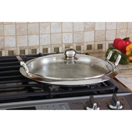 Stainless Steel Griddle For Grill Chef' s Secret® by Maxam® 12-Element High-Quality Stainless Steel Round Griddle with See-Thru Glass Cover ()