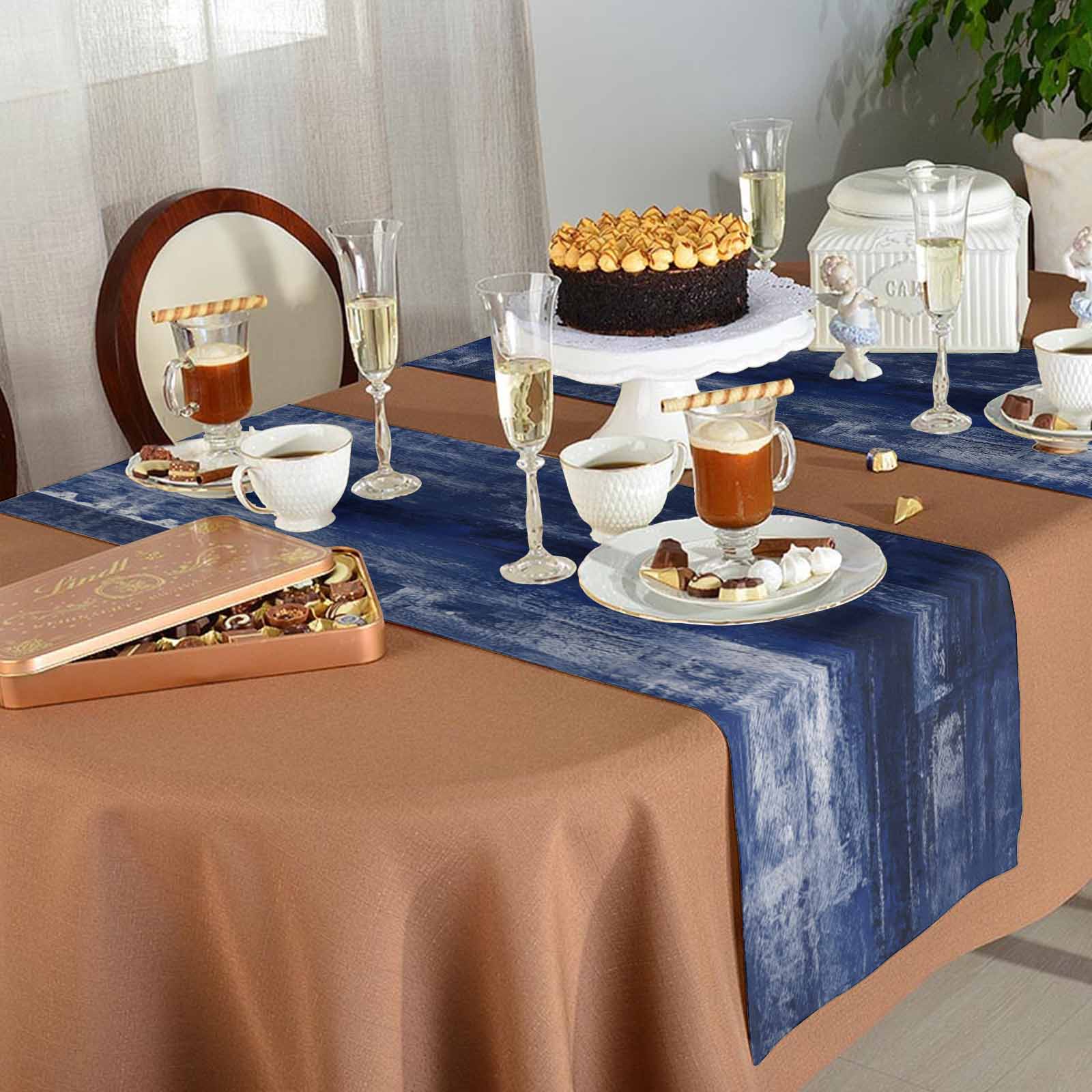 Table Runner 60 Inches Long for Kitchen Dining, Navy Blue Dresser Scarf Farmhouse, Dining Table Decorations for Wedding/Parties, Retro Oil Painting Modern Abstract Art Aesthetics 13 x 60 In