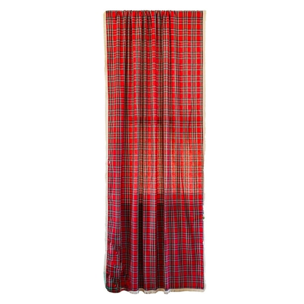 Cortinas a cuadros con adornos navideños de lino y algodón Adepaton BST3010982-1