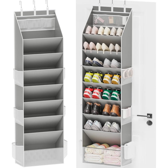Over the Door Shoe Organizer, Hanging Closet Shoe Storage with Large Deep Pockets, 8-layer shoe shelf, Fits 16–24 Pairs of Sneakers, Sandals, High heel, Boots, Gray