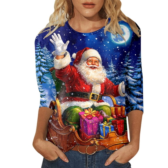 Womens Tops Graphic Print Fashion Short Sleeve Soft Womens Spring Clothes,Blue,L