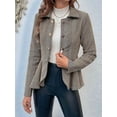 thumbnail image 4 of Elegant Women Blazer Business Work Office Peplum Hem Jacket Open Front Herringbone Coats Camel L, 4 of 8