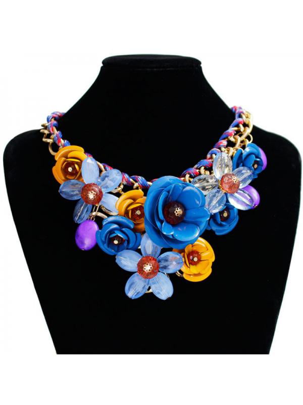 Womens Crystal Flower Necklace Choker Collar Chunky Bib Statement Pendant Chain