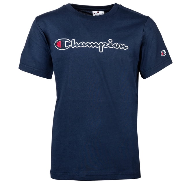 Champion Camiseta unisex para niños - Cuello redondo, algodón, logotipo grande, color sólido Azul S (Small)