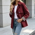 thumbnail image 6 of Byworldtasic Womens Lapel Short Trench Coat Plaid Cuff Lightweight Casual Button Jacket with Pockets, 6 of 8