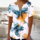 thumbnail image 2 of Tops de Algodón para las Mujeres Impreso V-Cuello Botón de Manga Corta, Blusa de Estante de Imitación Casual, 2 of 4