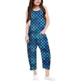 thumbnail image 1 of Girls' Fish Scale Printed Casual V Strap Romper Solid Color Loose Casual Romper With Pocket Clothes, 1 of 6