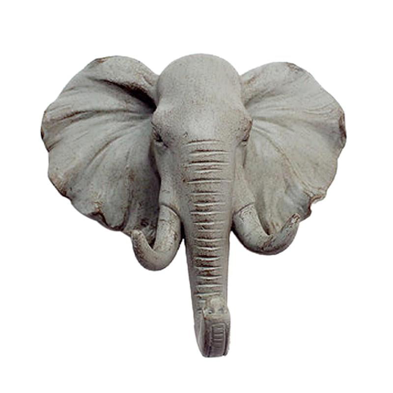 Non-brand Decorative Elephant Head Wall Mount Hanger Resin Coat Hat Hook Rustic Grey 