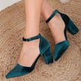thumbnail image 4 of YDN Women's Closed Pointed Toe Pumps Strap Buckle Block High Heel D'Orsay Shoes Fancy Ballroom Outfit Size 7 Dark Green, 4 of 4