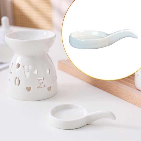 FENGGHAO White Mini Ceramic Wax Melt Warmer Oil Burner with Candle Spoon Aroma Diffuser Tealight Holder Wickless Home Spa Gift 8x4cm