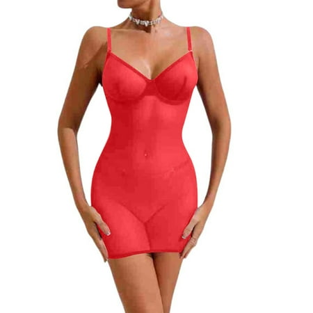 POIUYTR Plus Size Power Mesh Bodysuit - See Through Tummy Control Shapewear  Slimming Babydoll Sheer Mesh Nightgown