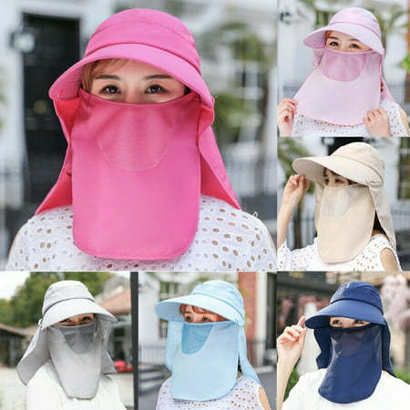 Women Sun Visor Hats with Face Neck Cover Shawl UV Protection Hat ...