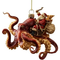 1Pcs Christmas Octopus Ornament – Hand-Painted Coastal Holiday Decoration, Unique Deep Sea Christmas Tree Ornament with Metallic Hanging Cord, Resin Nautical Décor Gift for Ocean Lovers