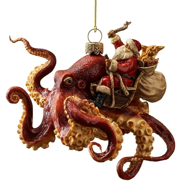 BCMMKLPP Christmas Octopus Ornament – Hand-Painted Coastal Holiday Decoration, Unique Deep Sea Christmas Tree Ornament with Metallic Hanging Cord, 2D Acrylic Nautical Décor Gift for Ocean Lovers